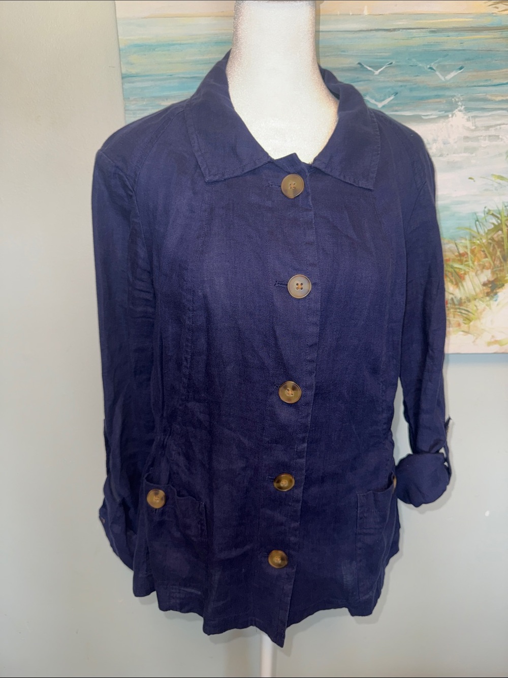 Coldwater Creek Deep Navy Button-Front Blazer Jacket